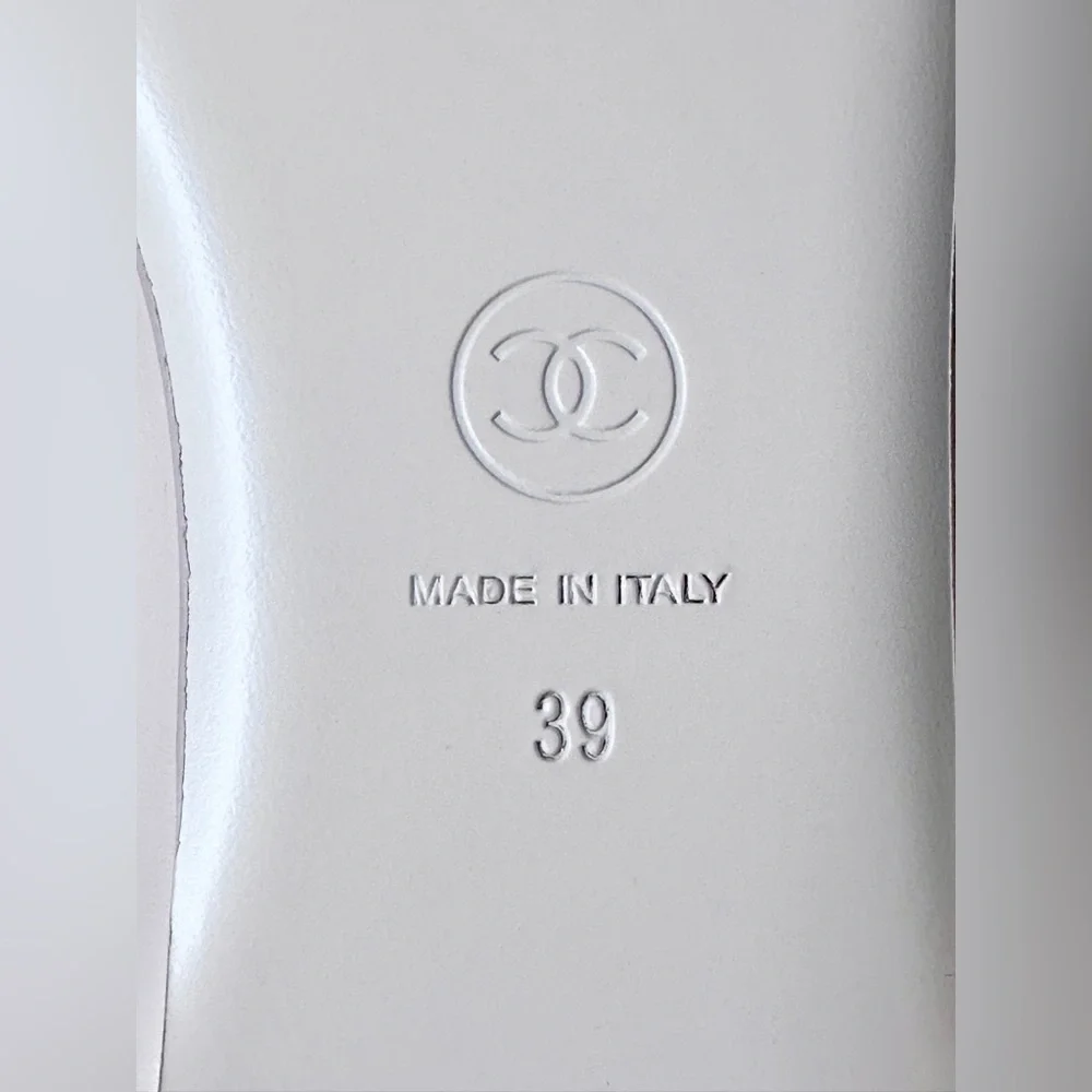NEW CHANEL CC LOGO LIGHT PINK LEATHER MARYJANE BALLET FLATS SILVER BUCKLE 39 - Picture 12 of 16